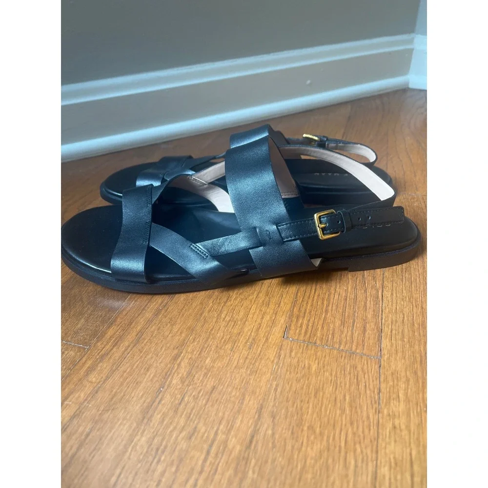 Cole Haan Fawn Black Leather Flat Footbed Sandals Size 11